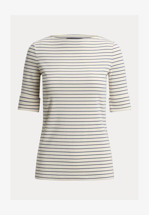 Lauren Ralph Lauren Petite, STRIPED STRETCH COTTON BOATNECK TEE - T-shirt imprimé - mascarpone cream/inky blue