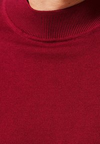 Maglione bordeaux a girocollo con collo a coste e texture liscia, realizzato in tessuto a maglia leggero.