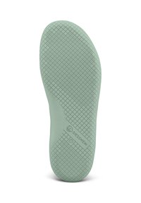 Hellgrüner Gummischuhsohle mit strukturierter Oberfläche, die ein Rautenmuster und abgerundete Kanten aufweist. Markenkennzeichnung und Größenanzeige vorhanden.