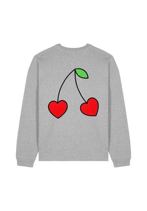 Grijze sweatshirt met een rode hart applicatie met zwarte omlijningen en een groene blad. Ronde hals en geribbelde manchetten maken het ontwerp compleet.