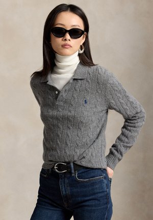 Polo Ralph Lauren CABLE-KNIT WOOL-CASHMERE POLO SWEATER - Πουλόβερ - flannel grey heather