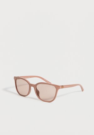 Light brown rectangular sunglasses with slightly rounded edges and tinted lenses on a white background.