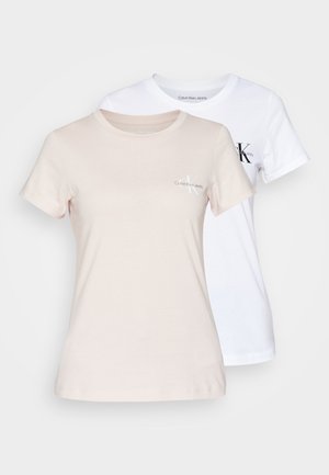 Calvin Klein Jeans MONOLOGO SLIM TEE 2 PACK - T-Shirt print - sepia rose/bright white