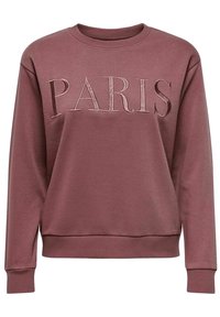 Sweatshirt bordeaux con il testo ricamato "PARIGI" in una finitura testurizzata. Presenta un colletto e polsini a costine, realizzato in morbido tessuto misto cotone.