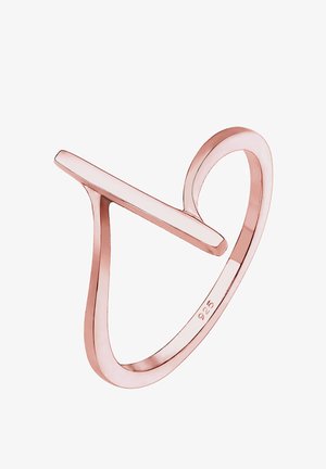Bague en or rose avec un design moderne et ouvert, mettant en avant une fine barre en haut et un anneau lisse et courbé. Marquée "925" pour l'argent sterling.