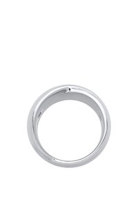 Silberner Metallring mit einer glatten, polierten Oberfläche, der ein kreisförmiges Banddesign und eine klare, minimalistische Form aufweist.