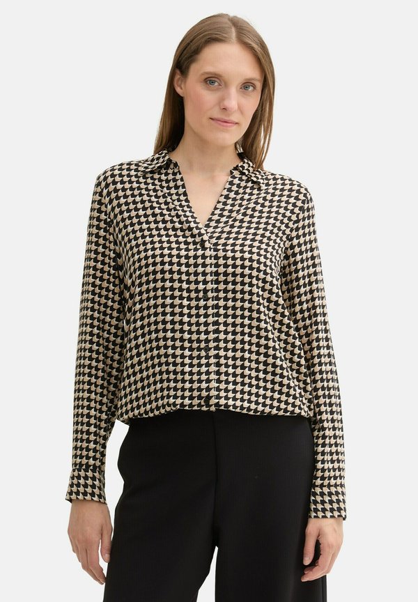 MIT KORDELZUG - Hemdbluse - beige geometric minimal