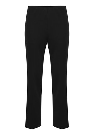 Schwarze Hose aus dehnbarem Material, mit einem schlichten Design, geradem Schnitt und elastischem Bund. Keine weiteren Details.