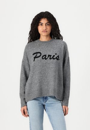 Vero Moda VMBOOM O NECK TEXT PULLOVER - Pullover - medium grey/black