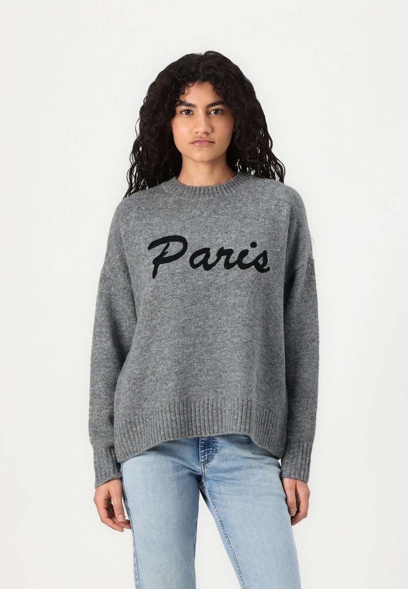 Vero Moda VMBOOM O NECK TEXT PULLOVER - Maglione - medium grey/black