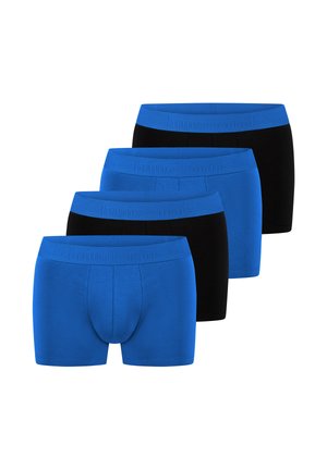 Vier Paar Herrenboxershorts in Blau und Schwarz, mit einem weichen elastischen Bund mit eingeprägtem Markenlogo und einem eng anliegenden Design.