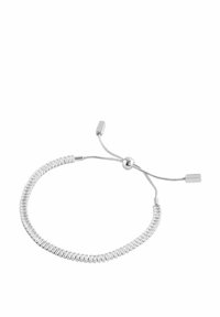 Bracelet en argent au design flexible, comportant une série de petits maillons arrondis et un fermoir coulissant ajustable pour modifier la taille.