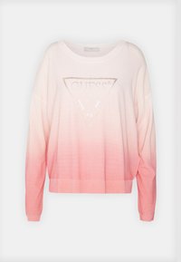 Felpa rosa ombre con un logo triangolare 'GUESS' dekorato con borchie. Realizzata in tessuto morbido, con una vestibilità ampia e scollatura larga.