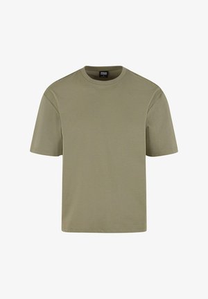 Olive green short-sleeve T-shirt made from soft cotton, featuring a round neckline and a simple, unembellished design.