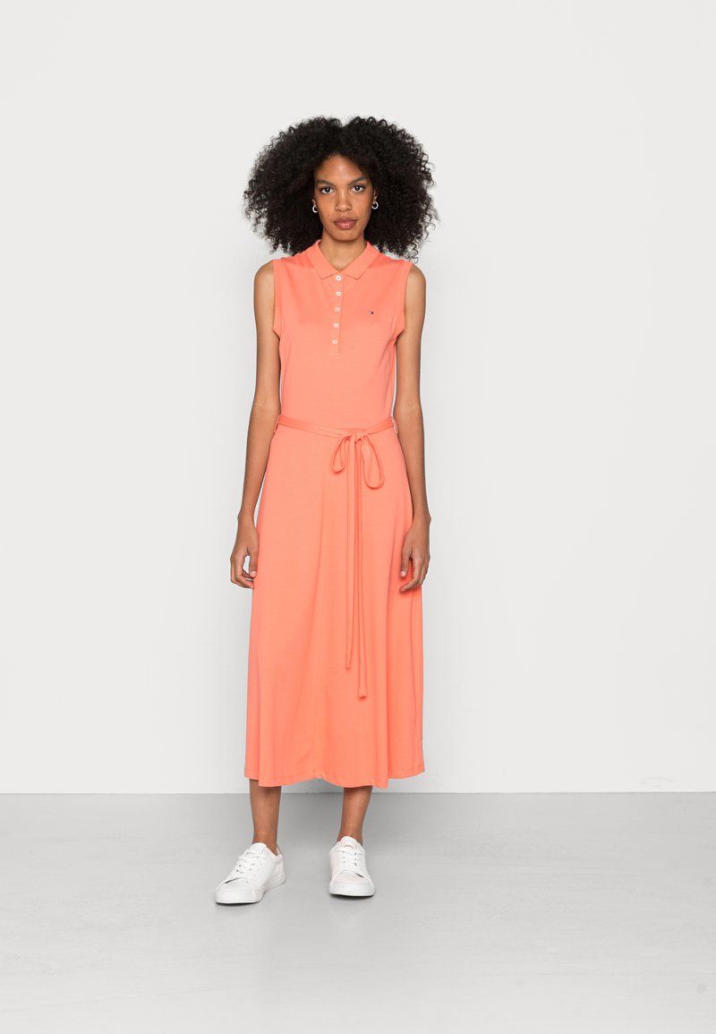 Tommy Hilfiger MIDI DRESS Skjortekjole coral blossom/oransje
