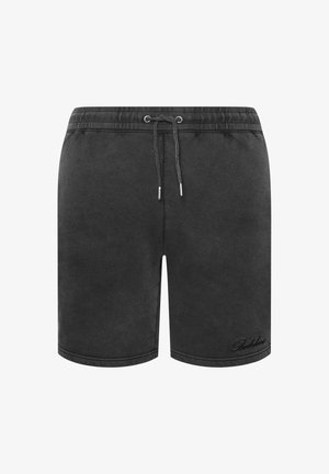 Shorts noirs décontractés avec une taille élastique et un cordon, avec un logo brodé discret sur la partie inférieure de la jambe gauche.