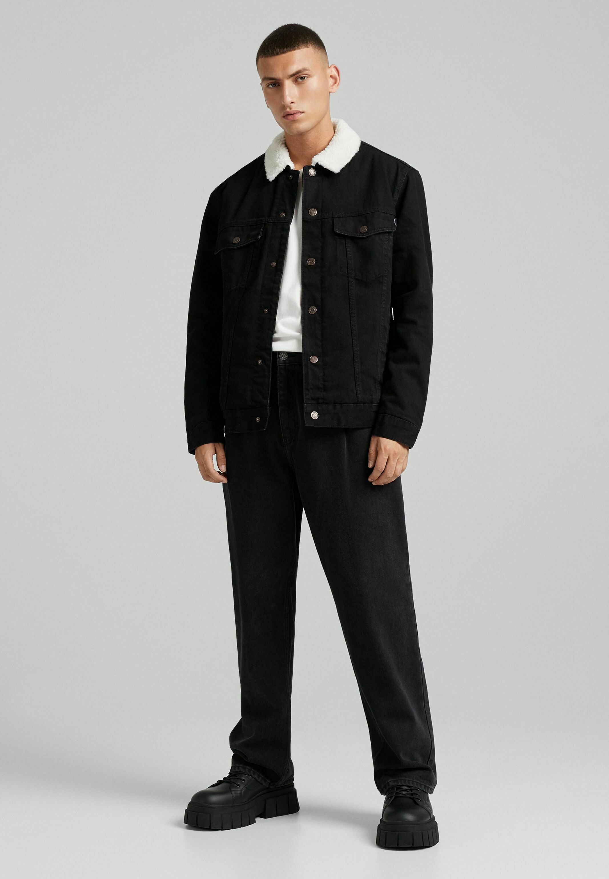 Bershka MIT LAMMFELLIMITAT - Giacca di jeans - black/nero - Zalando.it