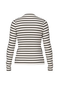 Langärmliges gestreiftes Hemd in Weiß und Dunkelbraun, mit taillierter Passform und Knopfakzenten an den Ärmeln. Aus Baumwollmaterial.