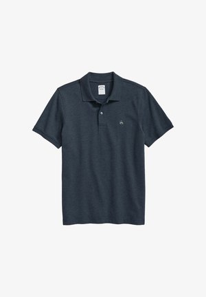 Donker marineblauwe polo met een katoenmengsel. Beschikt over een klassieke kraag, een placket met twee knopen en een klein logo op de linkerborst. Zachte textuur.