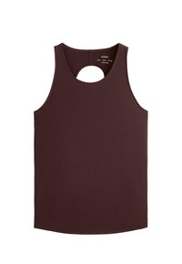 Bordo majica bez rukava napravljena od rastezljivog materijala, s okruglim izrezom na leđima. Glatka tekstura, bez vidljivih uzoraka.