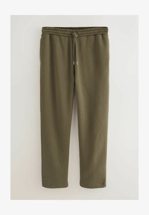 Olivgrüne Sweatpants aus weichem Material. Mit einem elastischen Bund und Kordelzug sowie gerippten Bündchen an den Knöcheln.