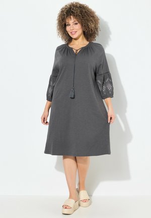 EMBROIDERED SLEEVE SPLIT NECK - Jersey dress - graphite grey