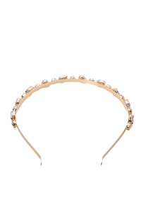 Fascia d'oro con gemme rettangolari e rotonde alternate chiare e rosa chiaro lungo il bordo superiore. Superficie liscia e lucida.