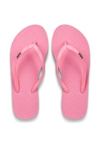 Ροζ λαστιχένια σαγιονάρες με υφή στο πέλμα, λεπτά λουράκια και μικρή λογότυπη λεπτομέρεια. Η σόλα διαθέτει σχέδιο καρδιάς για επιπλέον πρόσφυση.