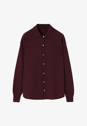 Bordoo säärisegune särk, mis on valmistatud pehmest kangast, klassikalise kraega, pikkade varrukatega ja sirge hemiga, millel on õrnad õmblemise detailid.