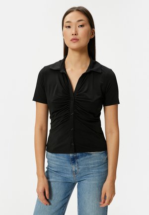 BUTTONED DRAPED SHORT SLEEVE  - Hemdbluse - black