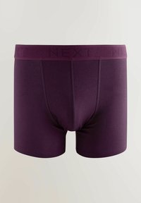 Boxeri din bumbac purpuriu, cu o textură netedă, având un tiv elastic cu model. Designul include o cusătură centrală pentru structură.