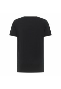 Zwart T-shirt met korte mouwen, gemaakt van zachte katoenen stof, met een ronde hals en een eenvoudig, strak ontwerp zonder patronen of accenten.