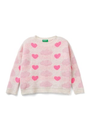 United Colors of Benetton VERY SOFT AS A CLOUD EFFECT ALL OVER HEARTAND CLOUDS COMFORTABLE FIT - Strickpullover - white