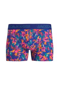 Värvikad lilledemustriga sinised bokserid, millel on tumesinine elastne vöökoht logoga "JACK & JONES", loodud mugavuse ja sobivuse jaoks.