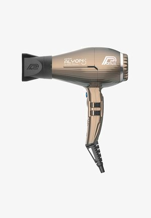 Parlux Alyon haardroger in metallic goud, gestroomlijnd lichaam, zwarte mondstuk, textuur grip en bedieningsknoppen op de handgreep. Voorzien van antibacteriële technologie.