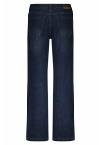 Donkerblauwe denim jeans met een rechte pijp, een medium hoge tailleband en twee achterzakken met subtiele stikdetails.