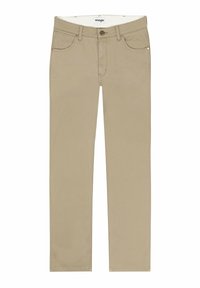 Khaki broeken van stevig katoen twill; vijf-pocket ontwerp met een knoopsluiting en een subtiele Wrangler-logo op de tailleband.