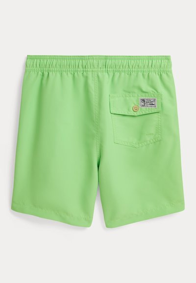 Ανοιχτό πράσινο μαγιό με ελαστική μέση και πίσω τσέπη με κουμπί, διακοσμημένη με ετικέτα Polo Ralph Lauren.