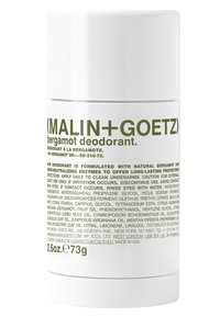 Weißer zylindrischer Deodorant-Stick mit grüner Schrift. Enthält natürliche Bergamot und geruchsneutralisierende Enzyme. Nettogewicht 2,6 oz (73 g).