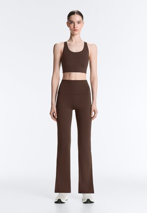 OYSHO HIGH RISE COMFORTLUX FLARE - Leggings - mottled dark brown