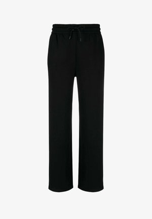 Pantaloni della tuta neri con cintura regolabile, design dritto, tessuto morbido e due tasche laterali per funzionalità.