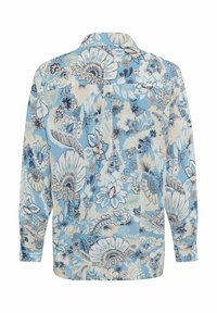 Blauwe bloempatronen blouse, lichtgewicht stof, met knoopsluiting, lange mouwen, met een rug yoke en twee zakken in een ontspannen pasvorm.