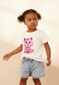 Next SHORT SLEEVE REGULAR FIT - Triko s potiskem - white pink cat