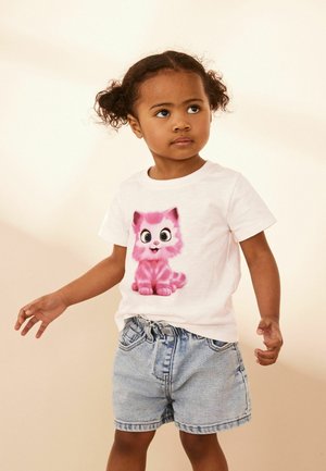 Next SHORT SLEEVE REGULAR FIT - Nyomott mintás póló - white pink cat