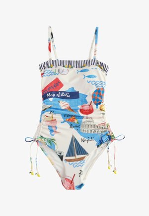 Next, TALL FIT - BANDEAU RUCHED LEG TUMMY CONTROL SHAPING SWIMSUIT . - Swimsuit - cream red map print