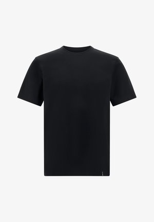 Mustalane crewneck t-särk, mis on valmistatud pehmest puuvillast. Lühikesed varrukad ja sirge lõige, ilma mustrite või graafikata. Minimalistlik disain.