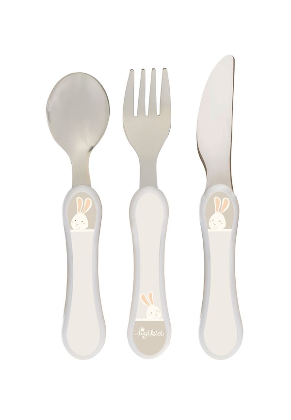 3 TLG BESTECK-SET – Kinder Geschirrset – beige