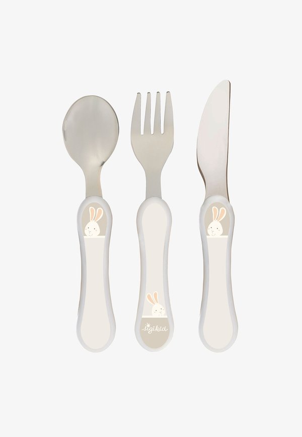 3 TLG BESTECK-SET – Kinder Geschirrset – beige