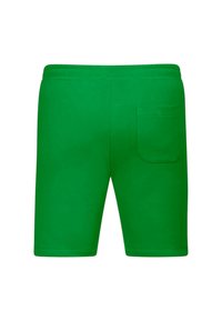 Shorts verdi in cotone con vita elastica e tasca posteriore, con una texture liscia e solida e un design fino al ginocchio.