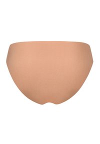Huidskleurige naadloze slip met een gladde textuur, gebogen vorm en subtiele randen, ontworpen voor comfort en een discrete uitstraling.